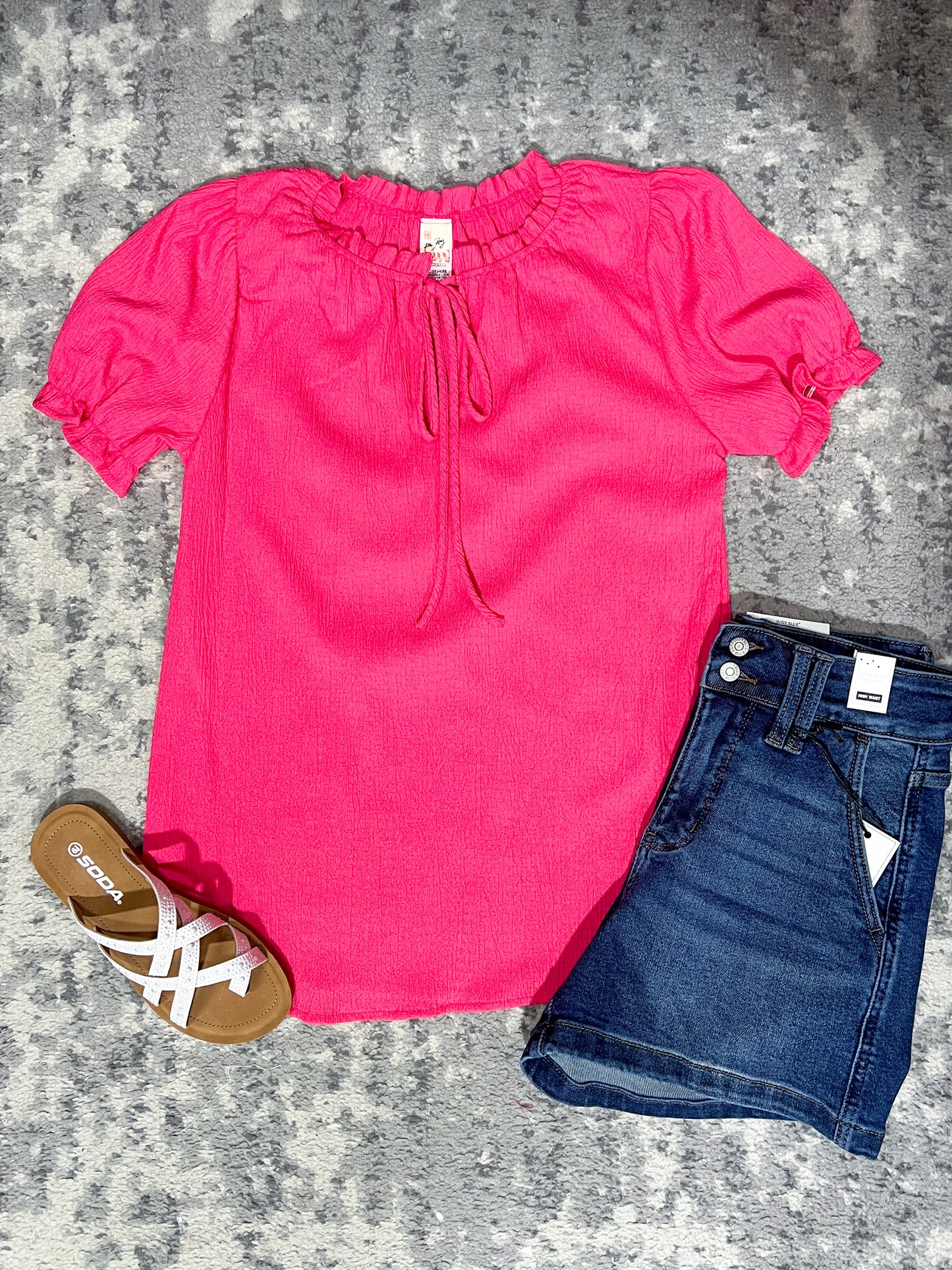 Fuchsia Ruffle Mock Neck Blouse