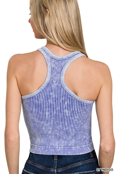 Indigo Mineral Wash Ribbed Padded Longline Bralette