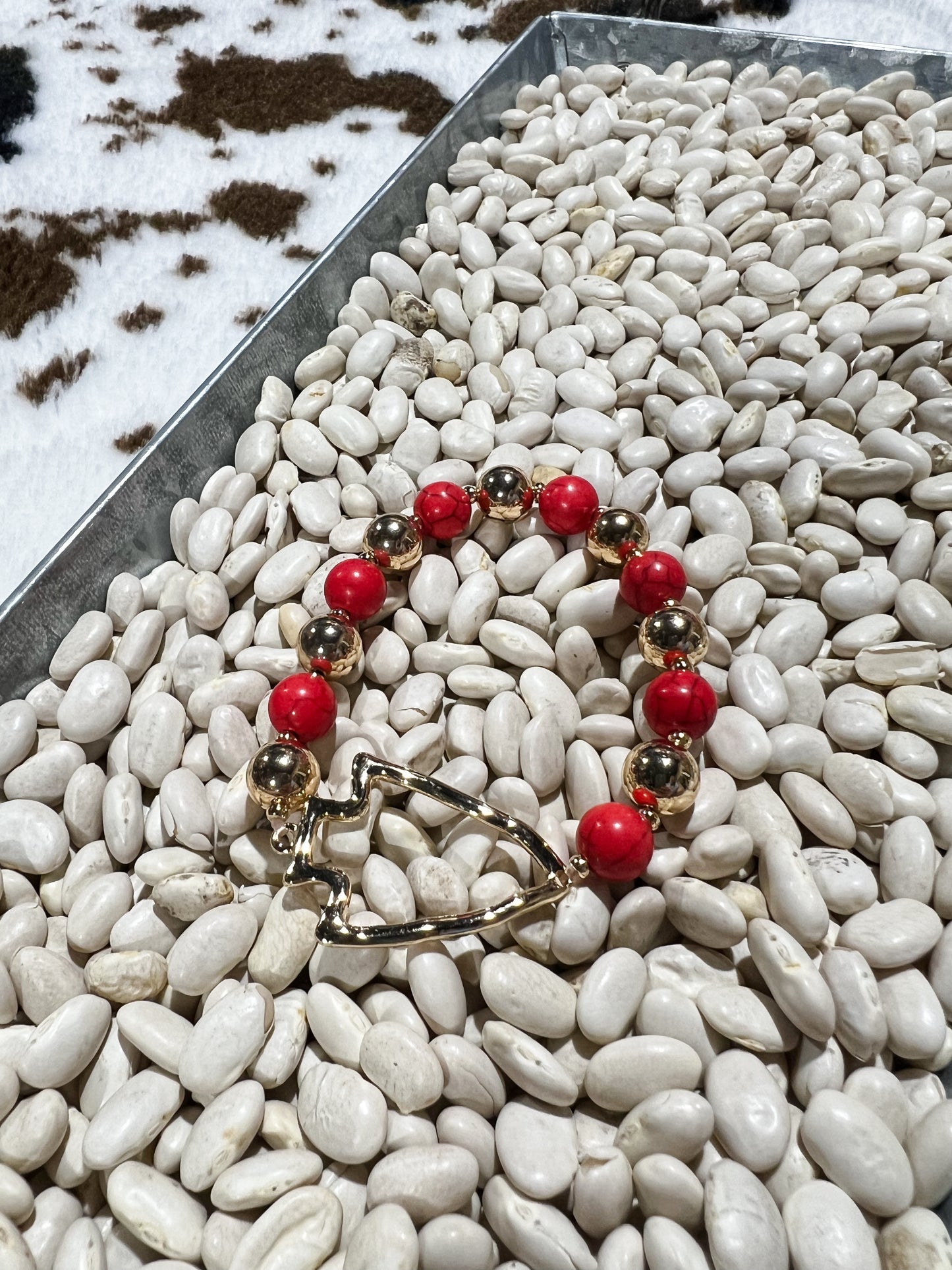 Gold + Red Beaded Arrowhead Stretch Bracelet