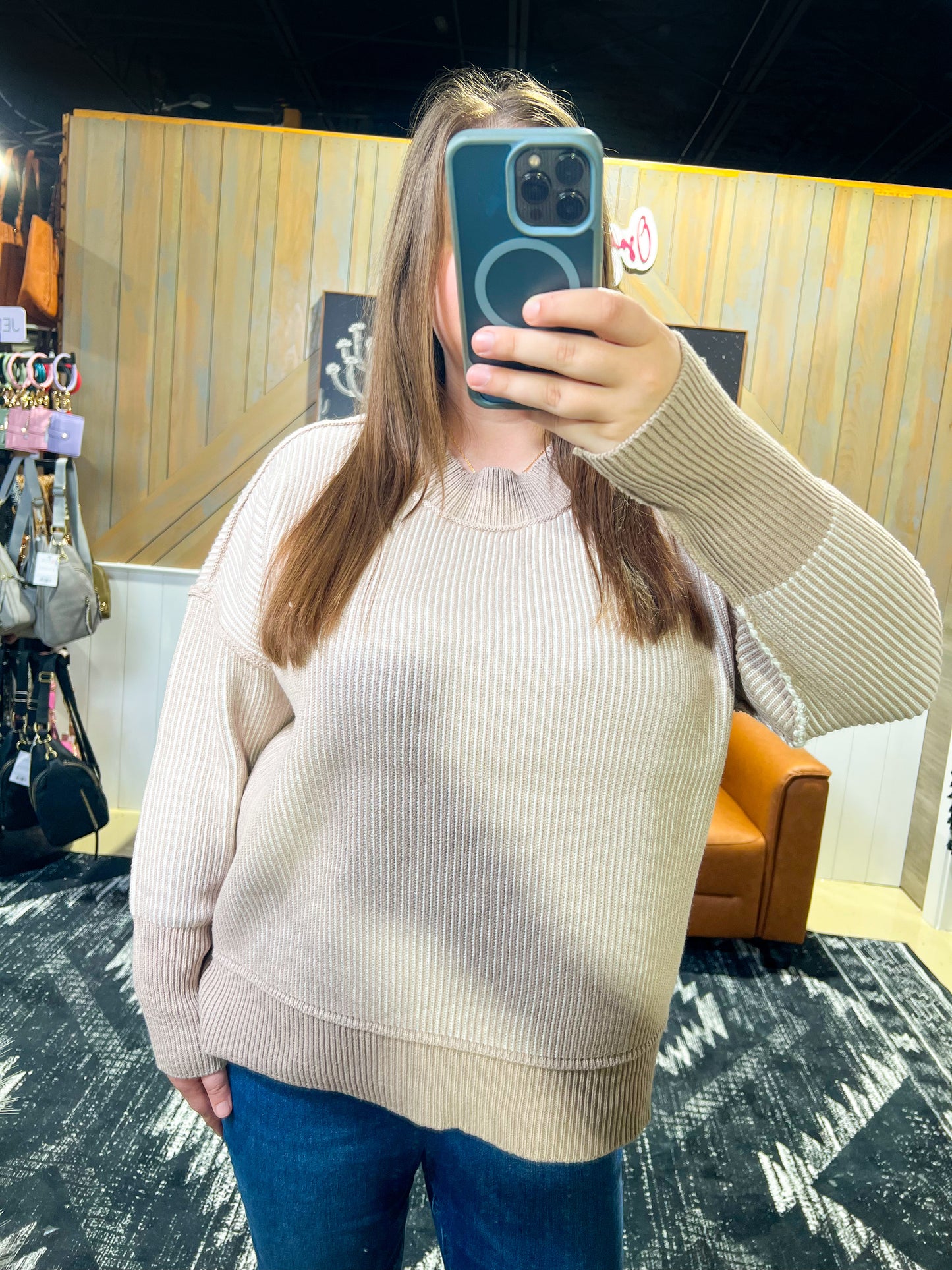 Ash Mocha & Ivory Ribbed Two-Tone Sweater