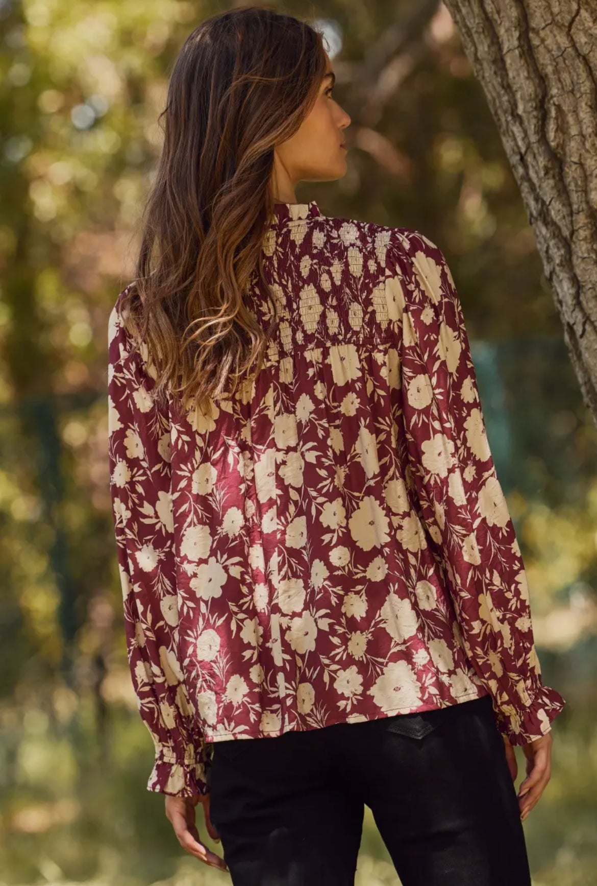Mulberry Floral High Neck Long Sleeve Blouse
