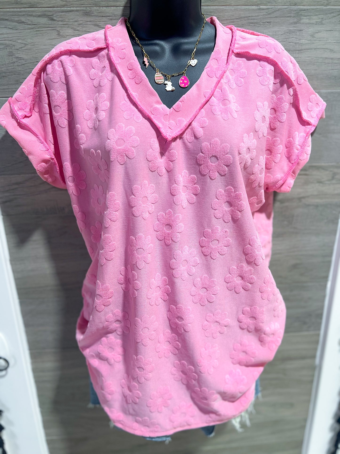 Pink Floral Textured Top