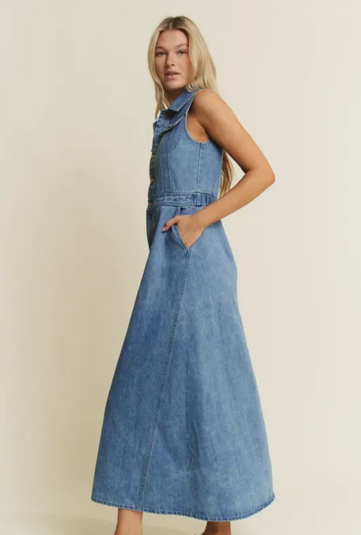 Ella Denim Sleeveless A-Line Dress