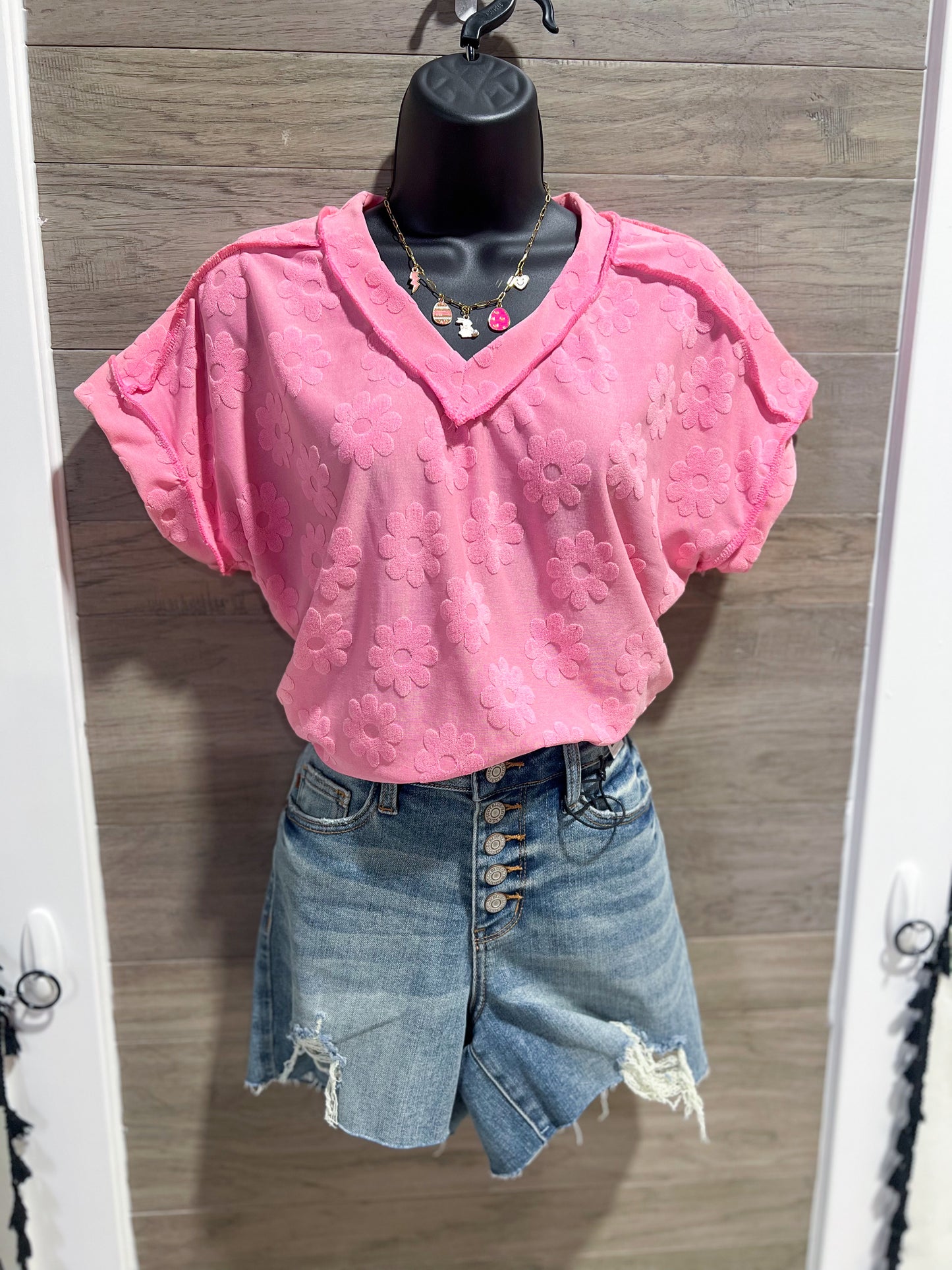 Pink Floral Textured Top