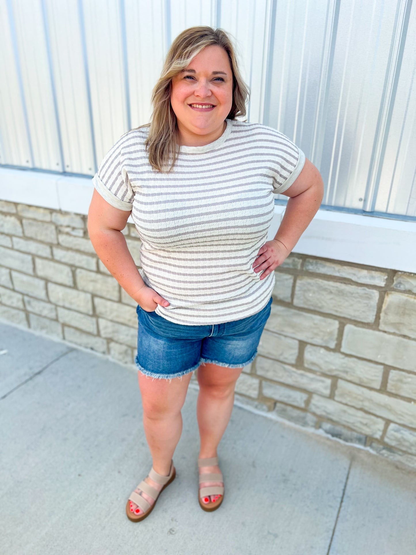 Cream Stripe Jacquard Top