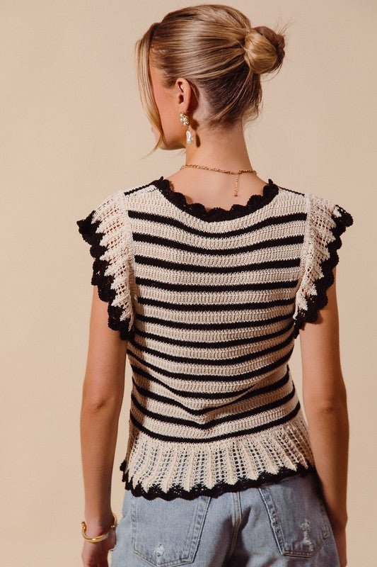 Sweet Caroline Crochet Stripe Top