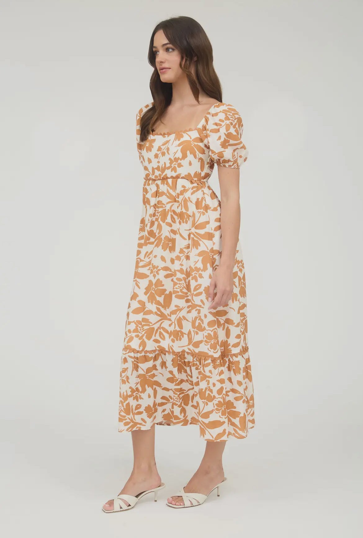 Burnt Orange Floral Midi Dress