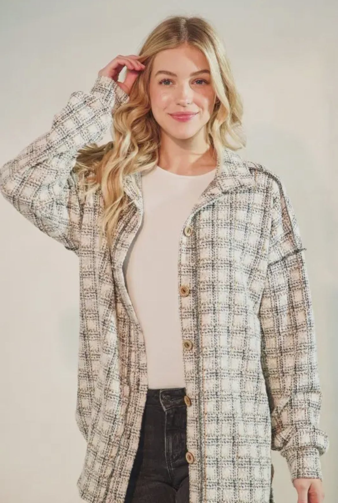 Cream + Black Plaid Shacket