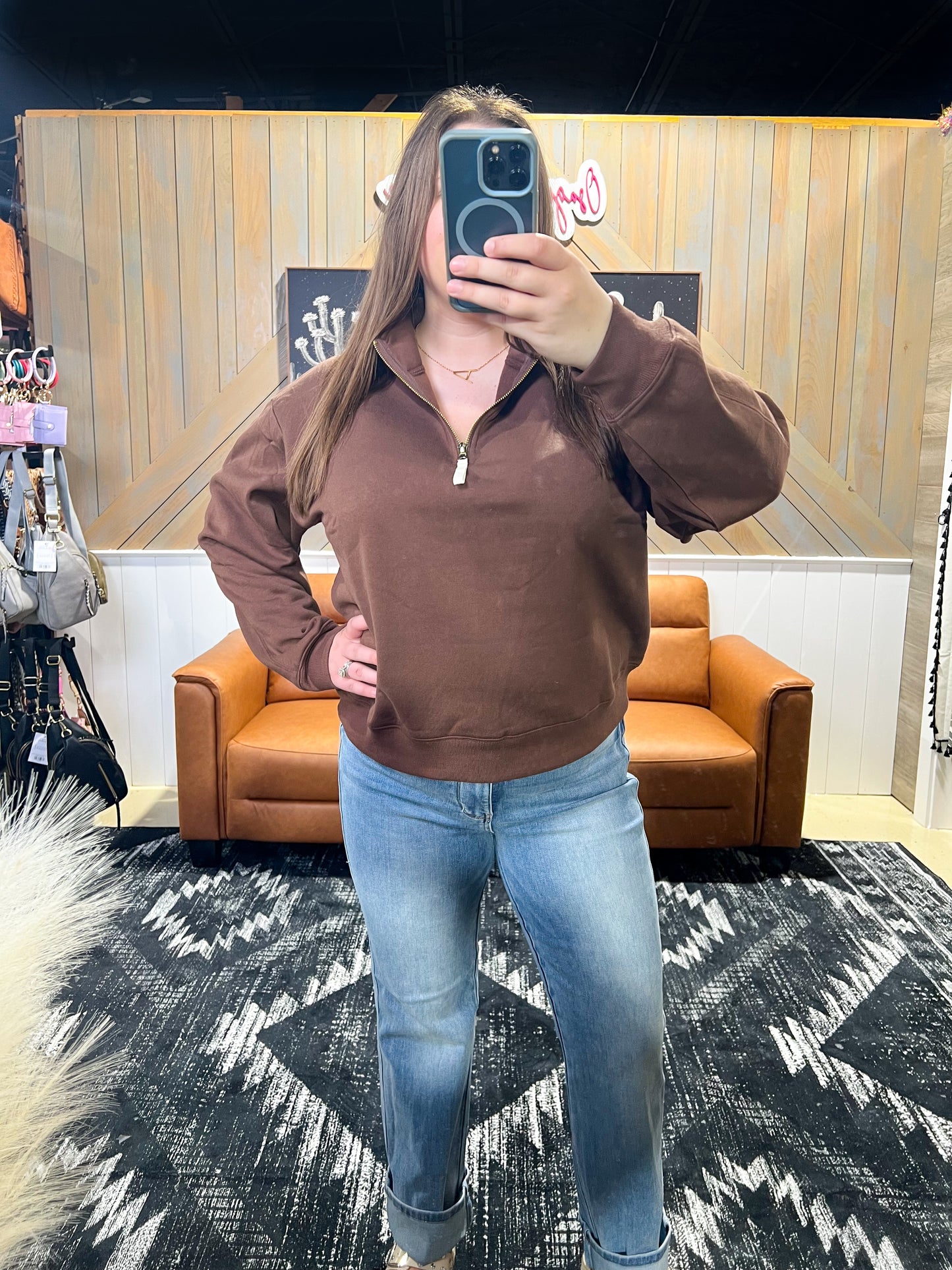 Brown Fleece 1/4 Zip Pullover