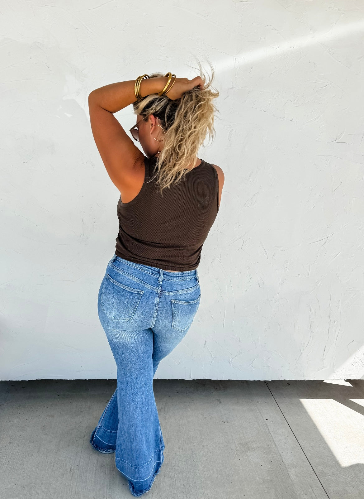 Brown Ribbed Ruched Sides Tank