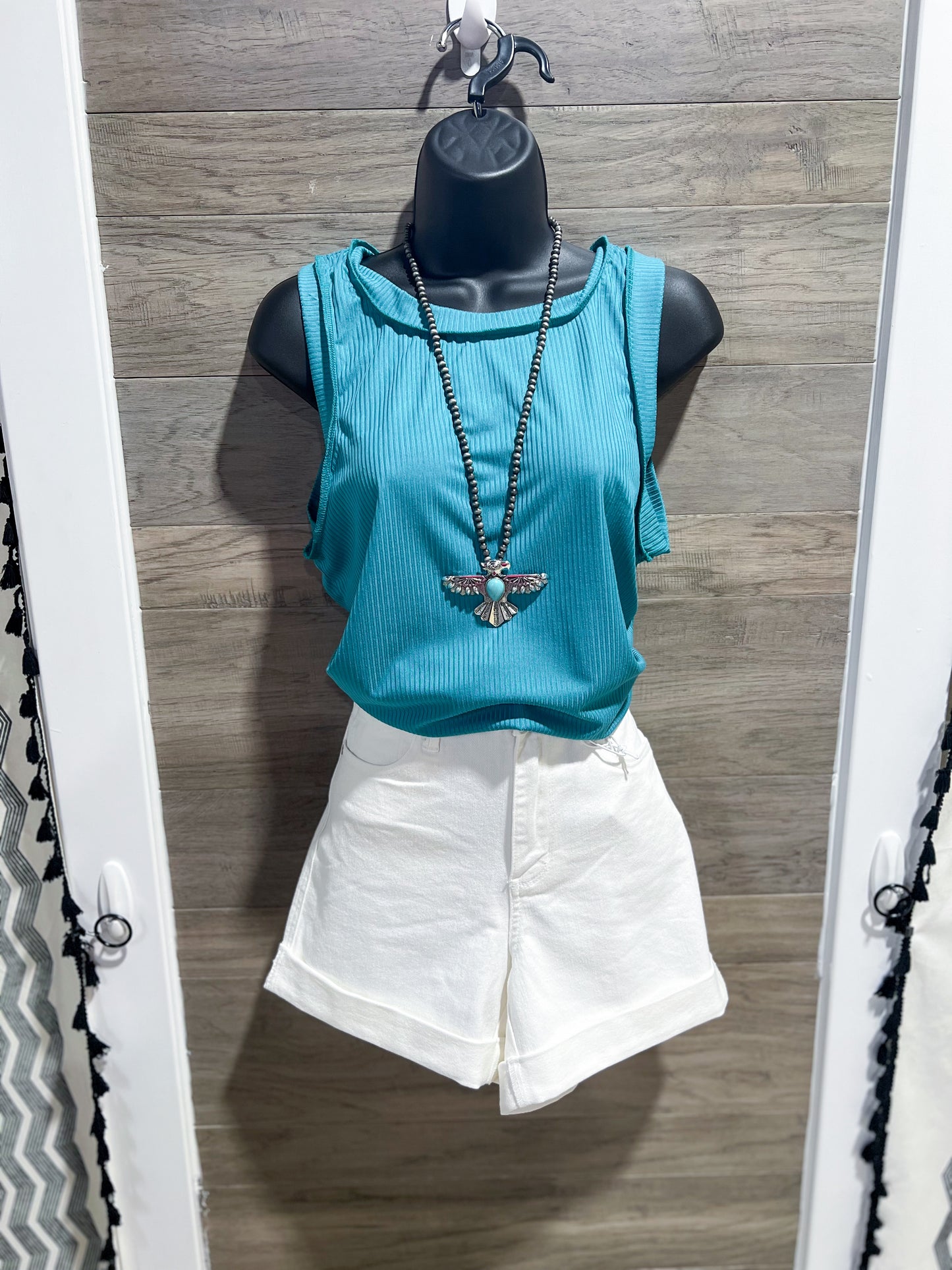 Jade High Neck Ribbed Sleeveless Top