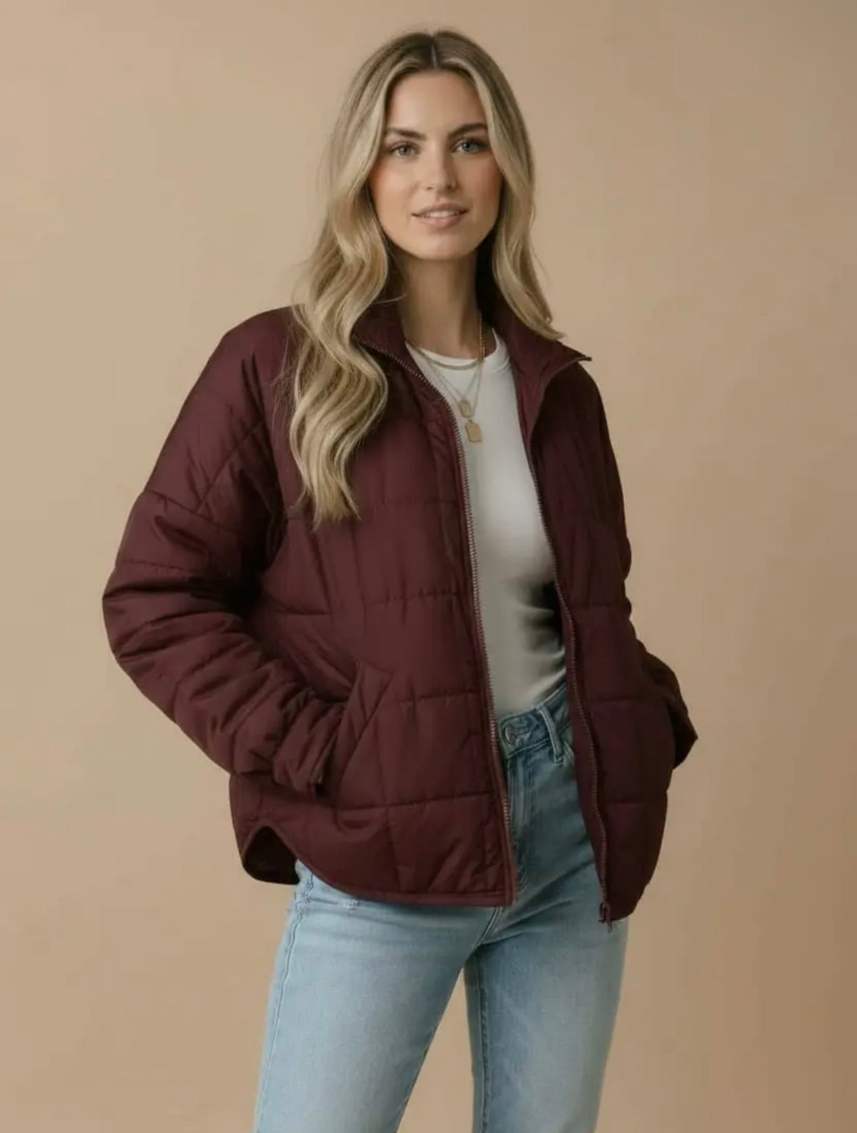 Plum Chic Quilted Puffer Jacket