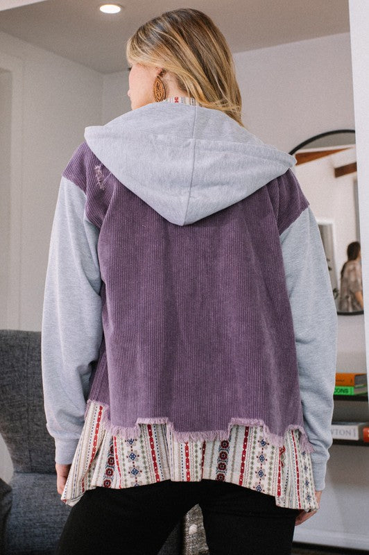 M/L Violet Corduroy Sweatshirt Jacket