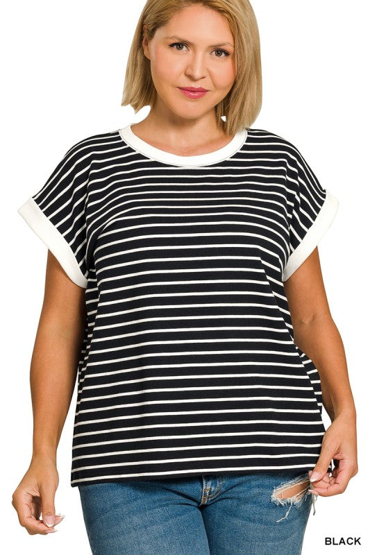 Black + White Stripe Short Sleeve Top
