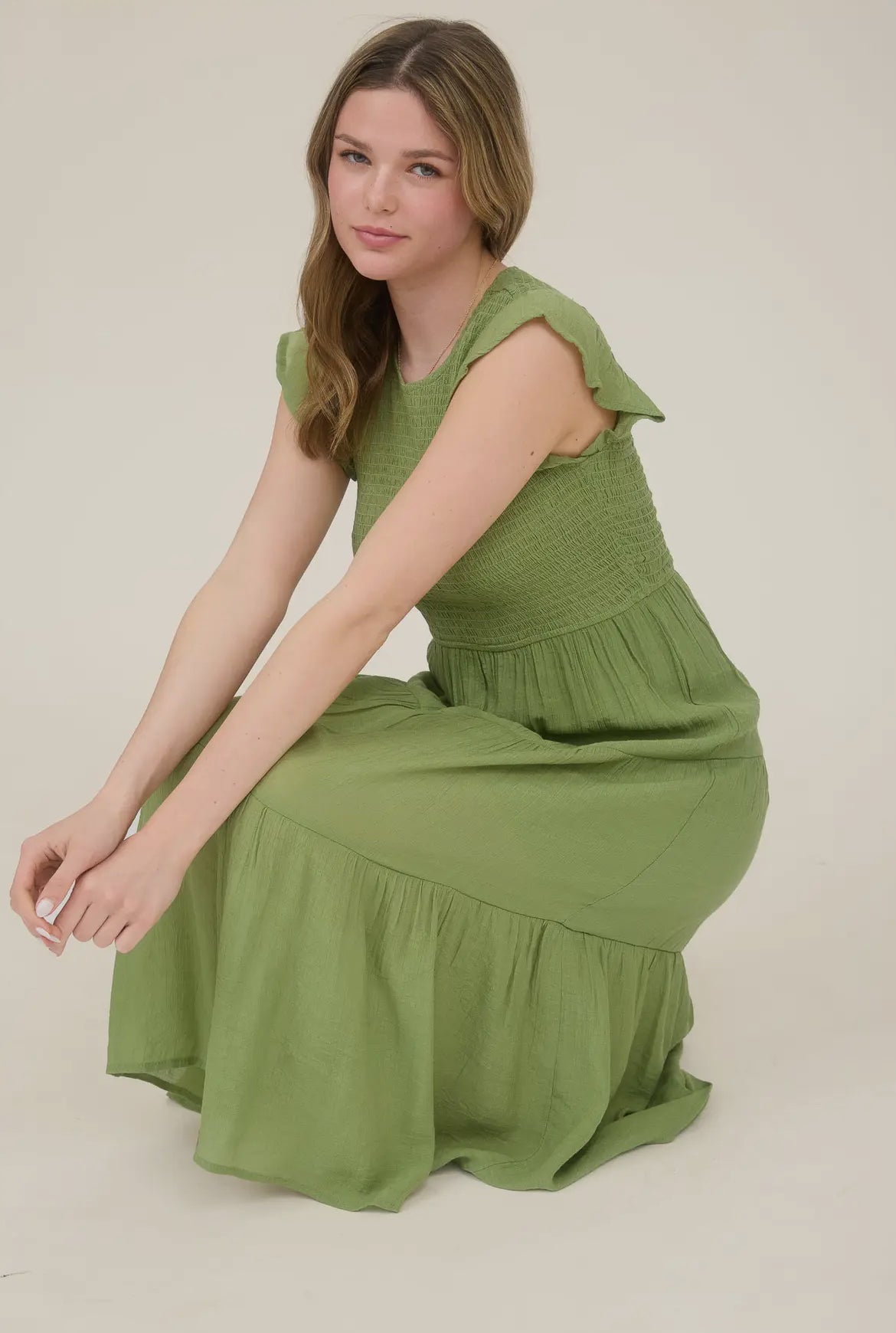 Pear Smocked Tiered Midi Dress