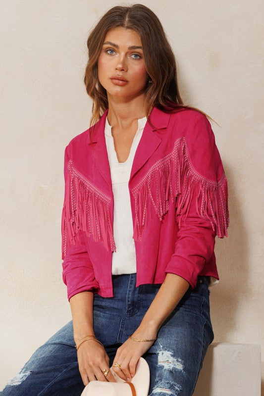 Pink Suede Studded Fringe Jacket