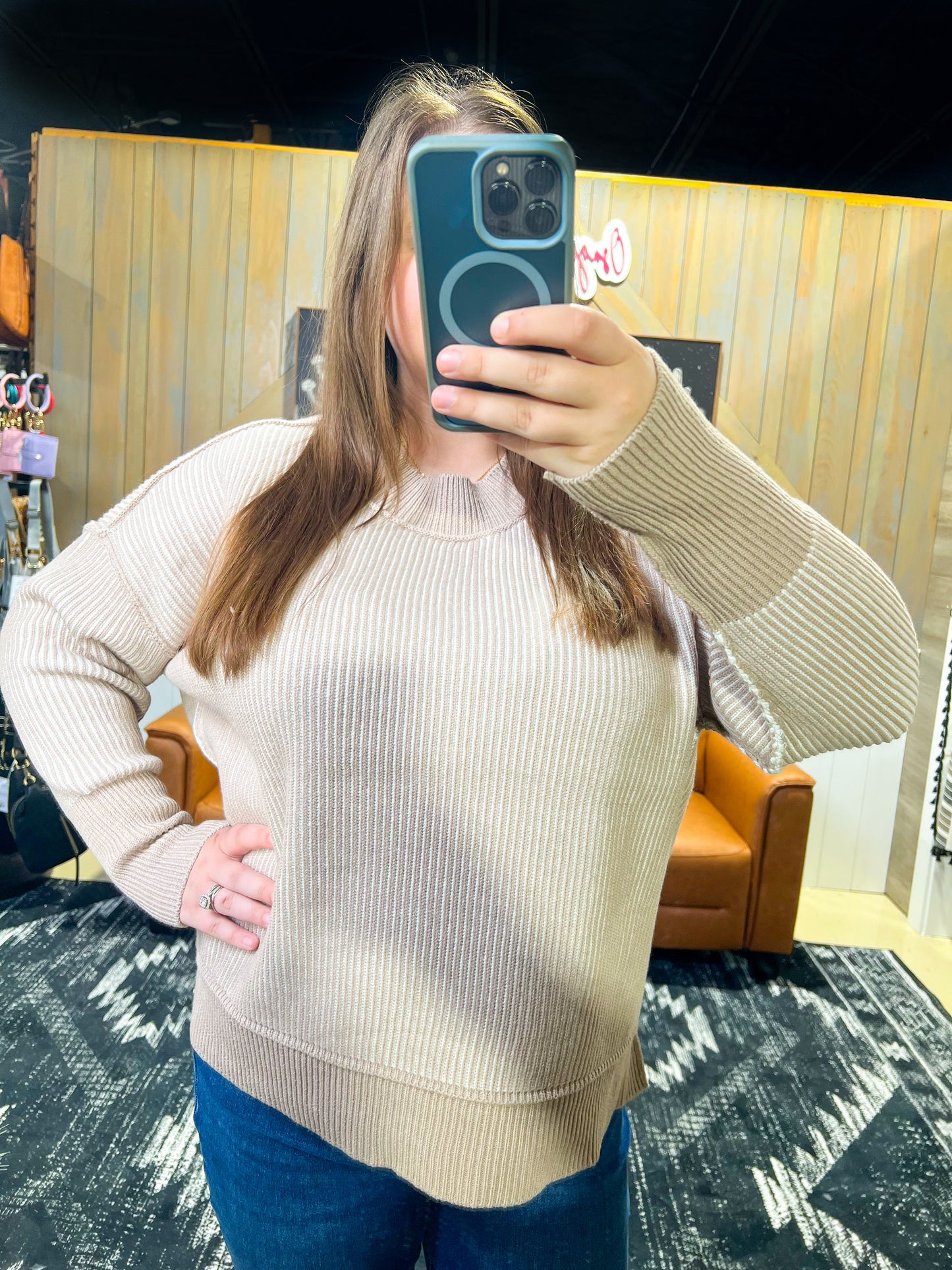 Ash Mocha & Ivory Ribbed Two-Tone Sweater