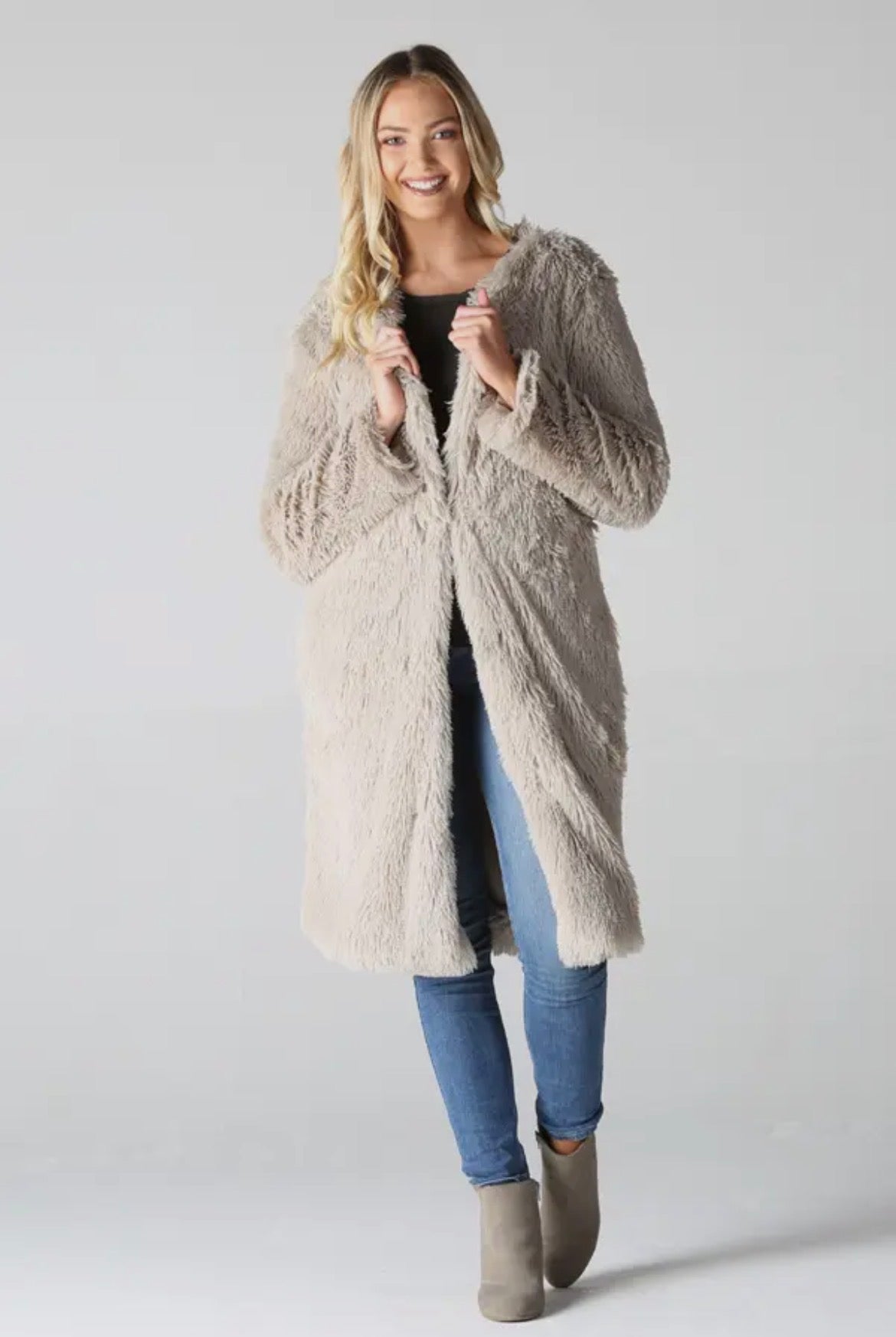 Cream Faux Fur Long Coat