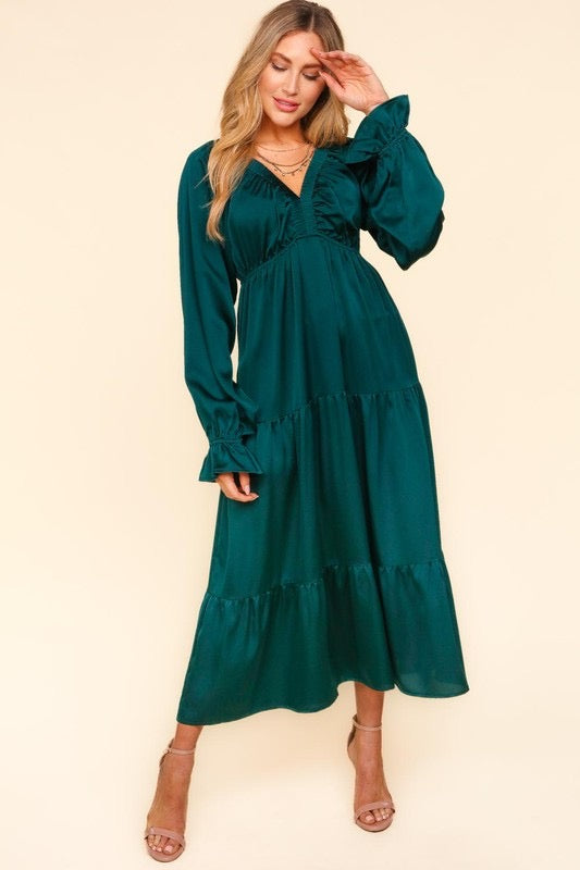 SMALL Hunter Green Satin Babydoll Dress