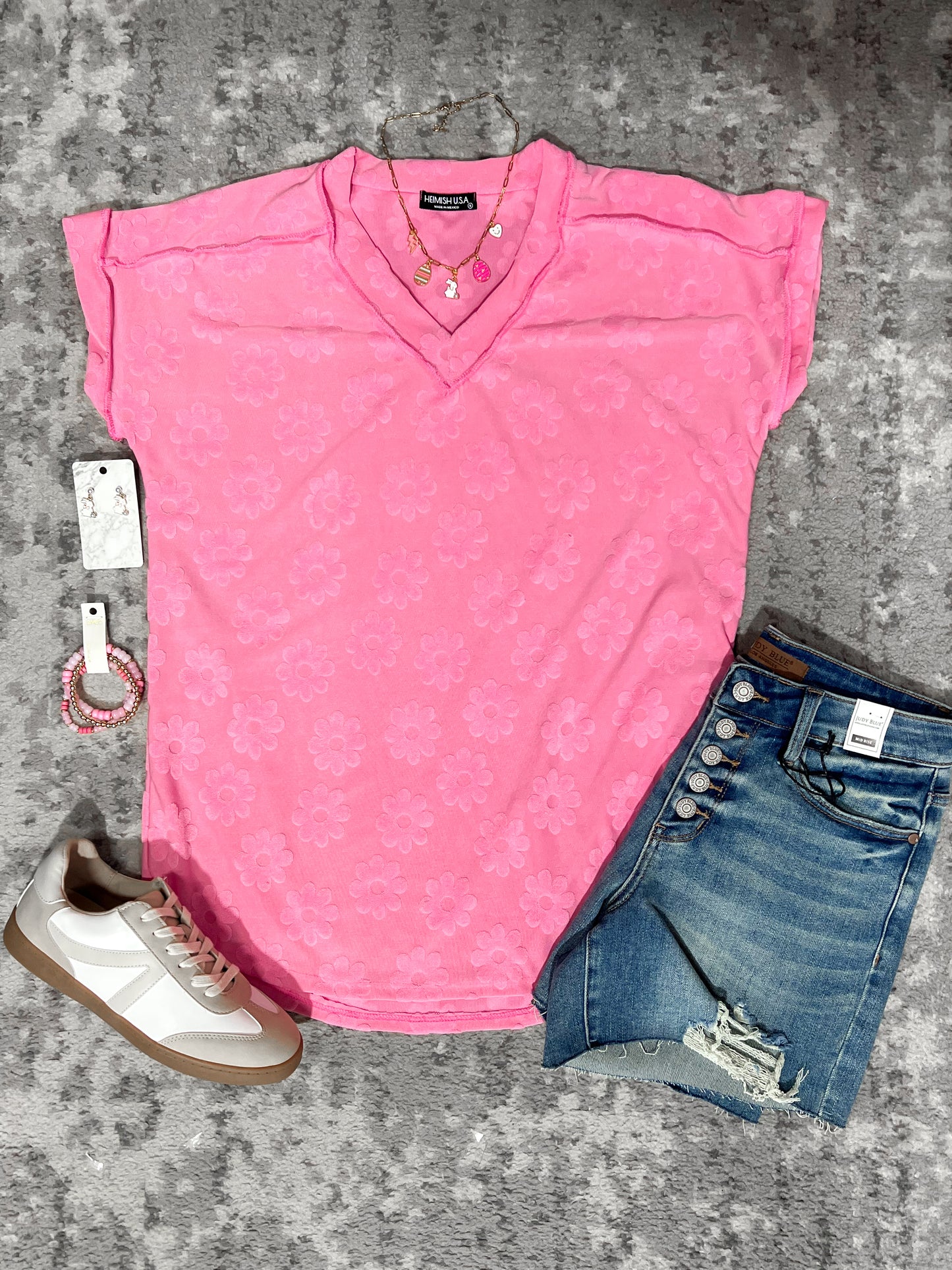 Pink Floral Textured Top