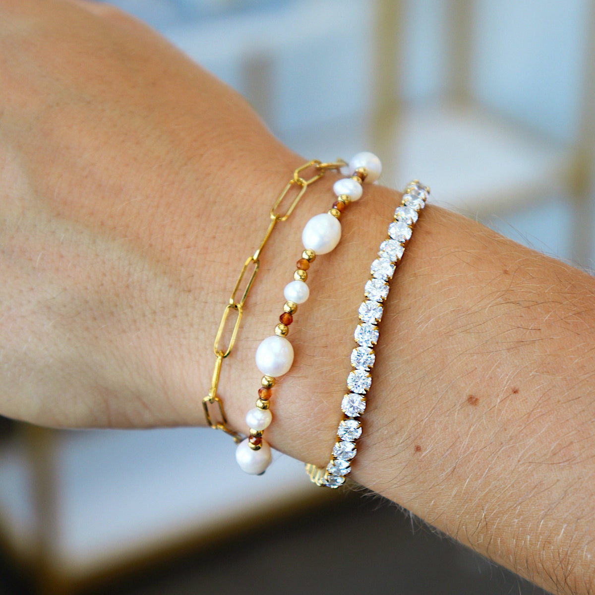 Jackie Pearl Brown Bead Bracelet