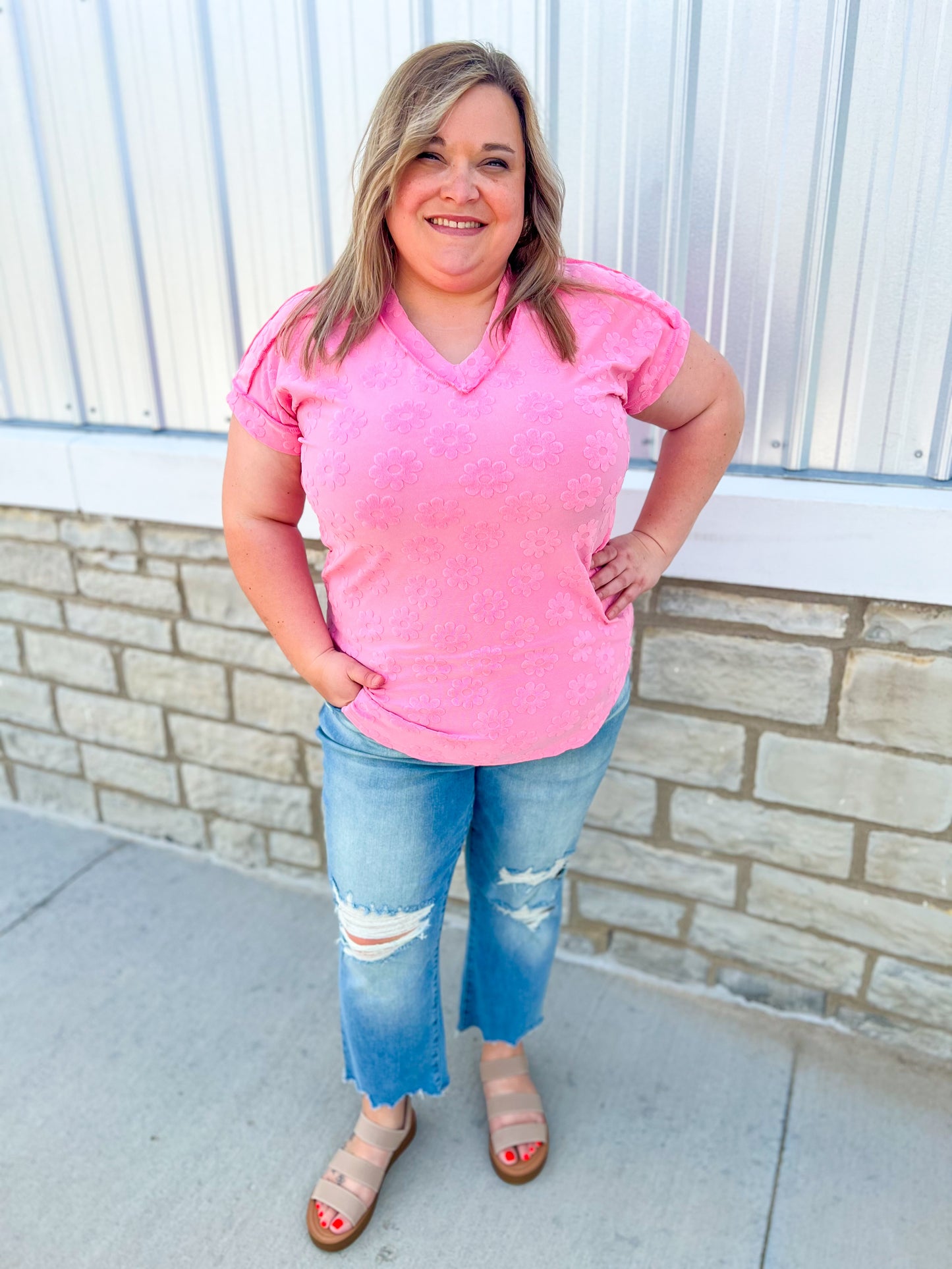 Pink Floral Textured Top