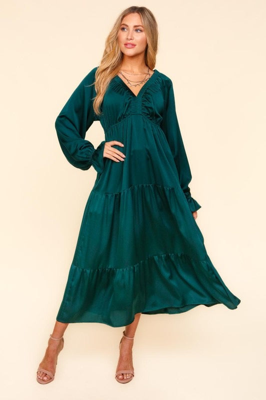 SMALL Hunter Green Satin Babydoll Dress