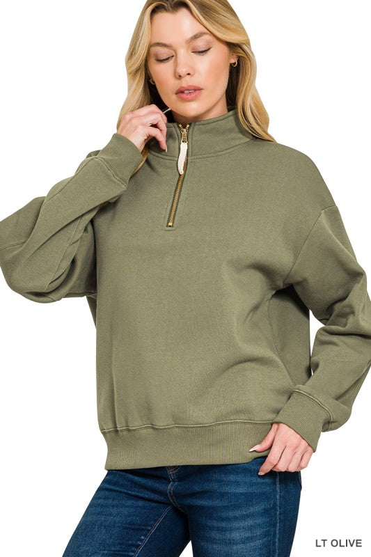 Light Olive Quarter Zip Pullover