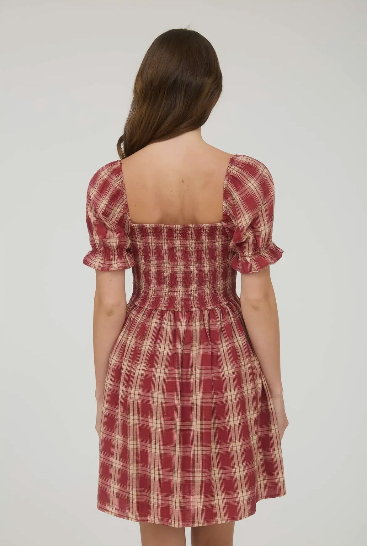 Burgundy Plaid Smocked Dress