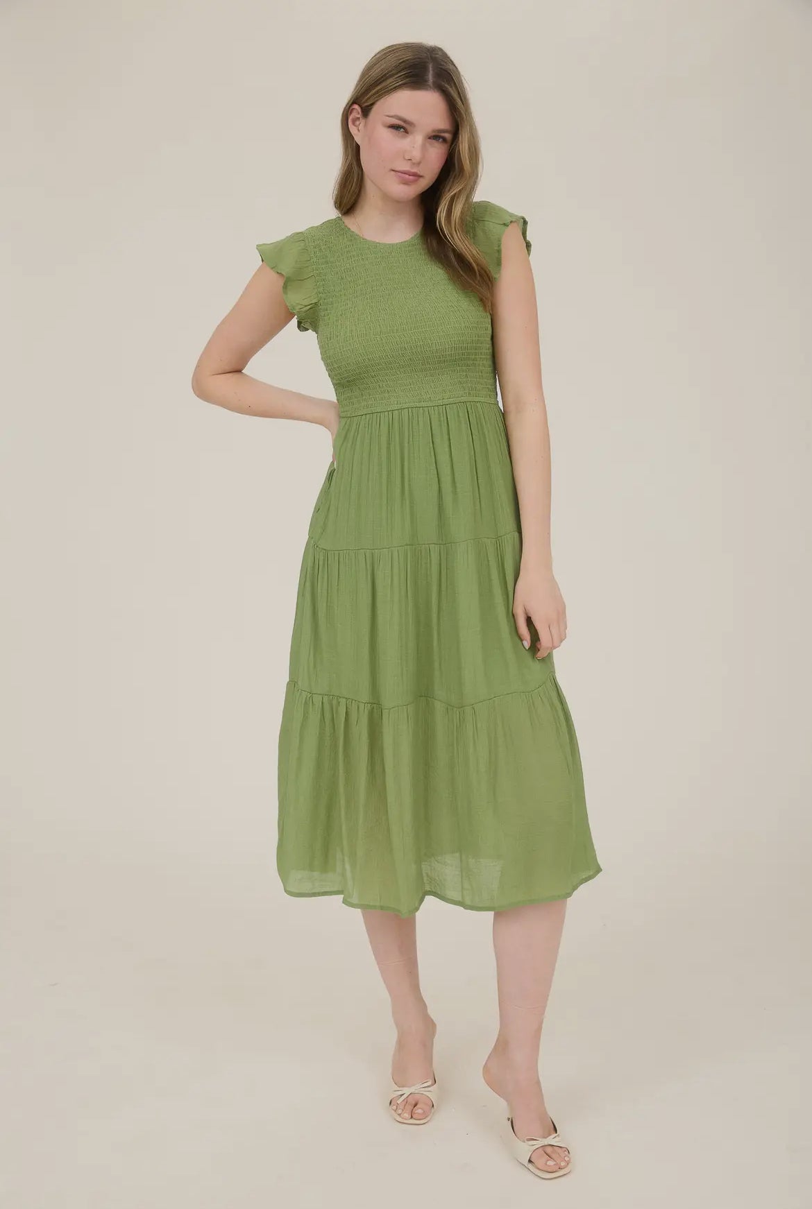 Pear Smocked Tiered Midi Dress
