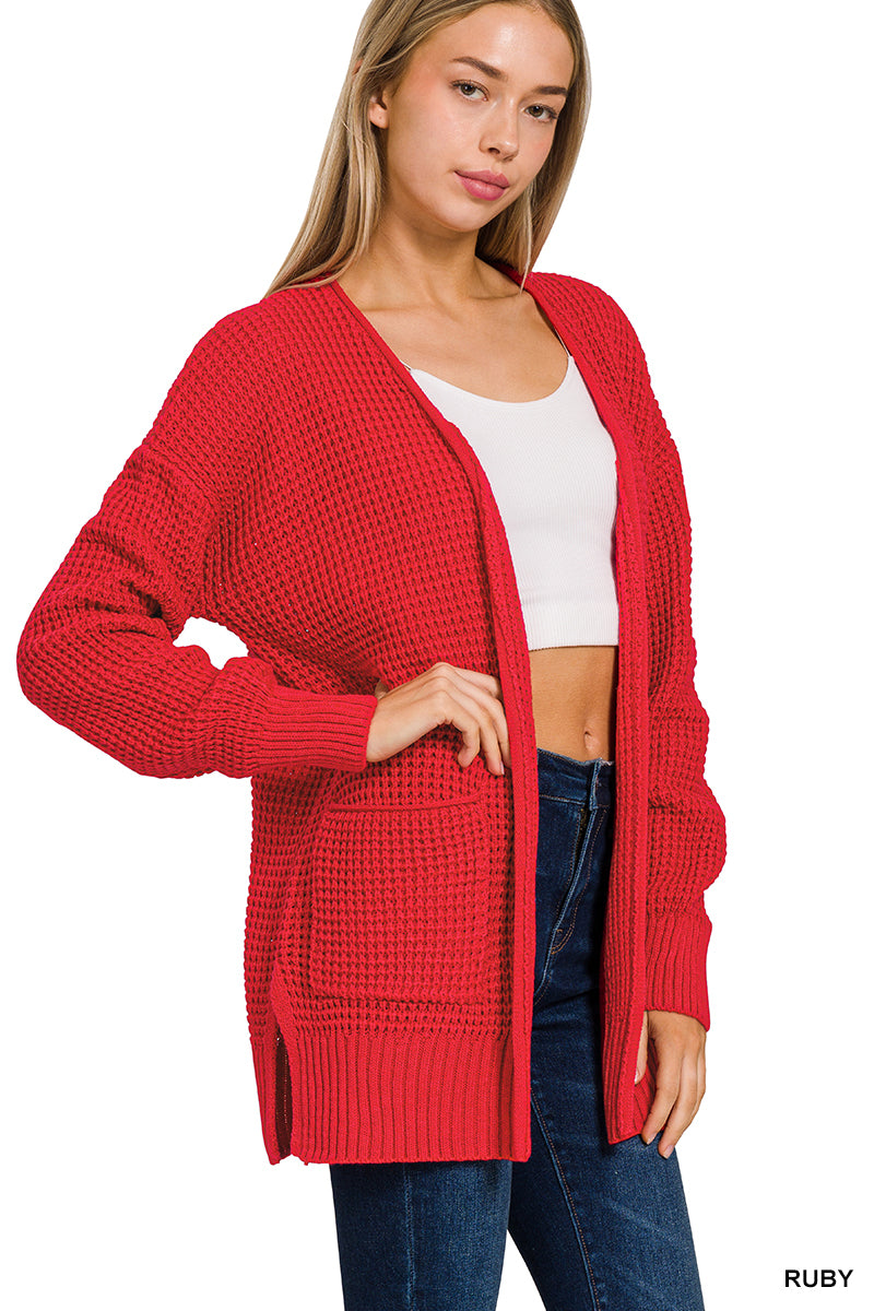 Ruby Red Waffle Knit Cardigan