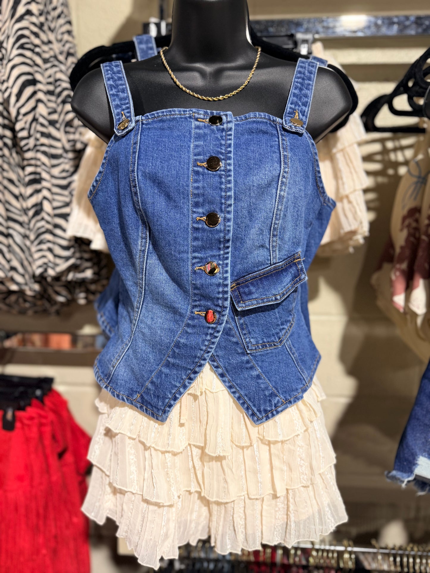 Denim Button-Up Corset Top
