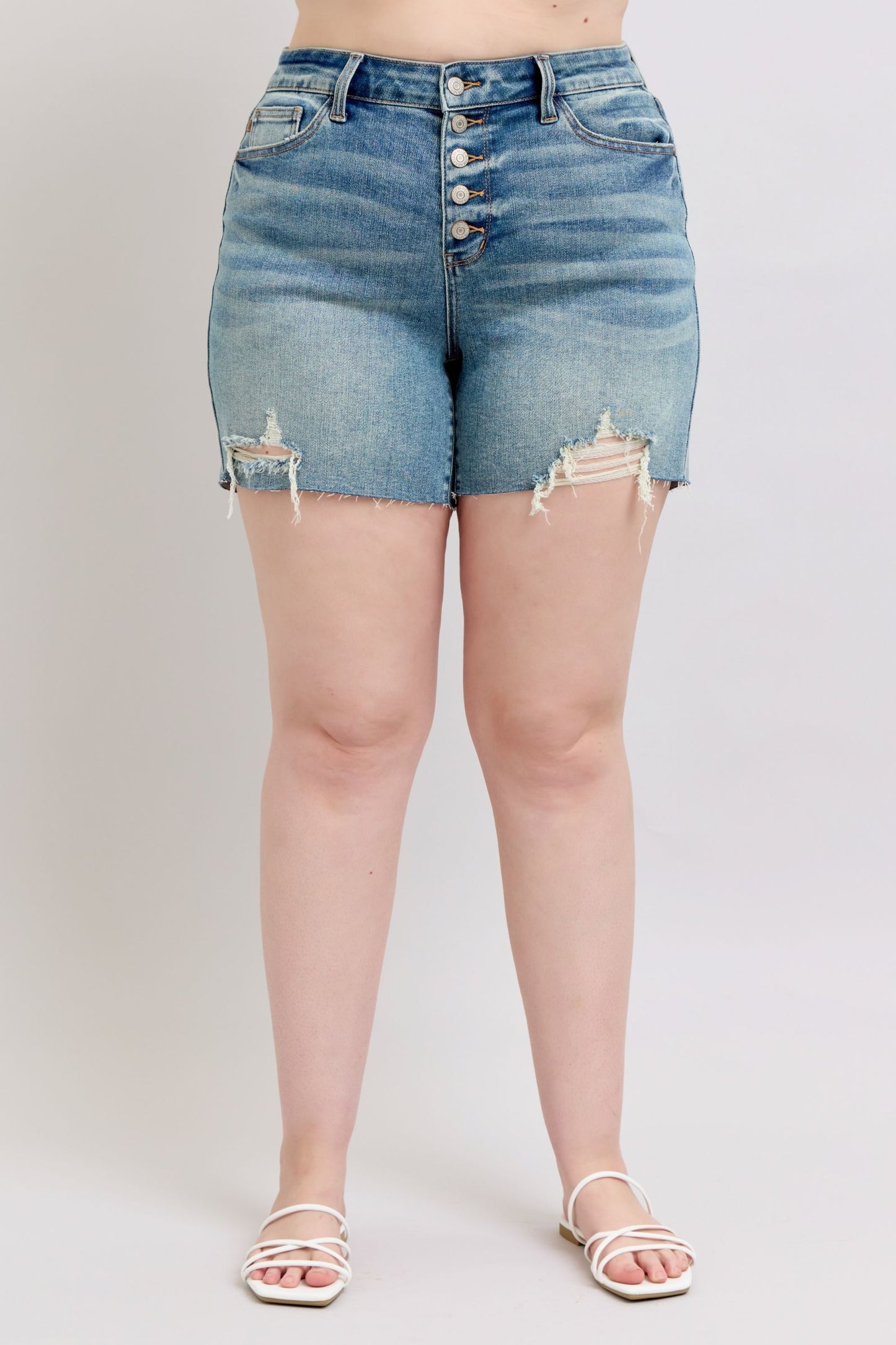 Judy Blue Arizona Mid Rise Buttonfly Distressed Shorts (JB 150294)