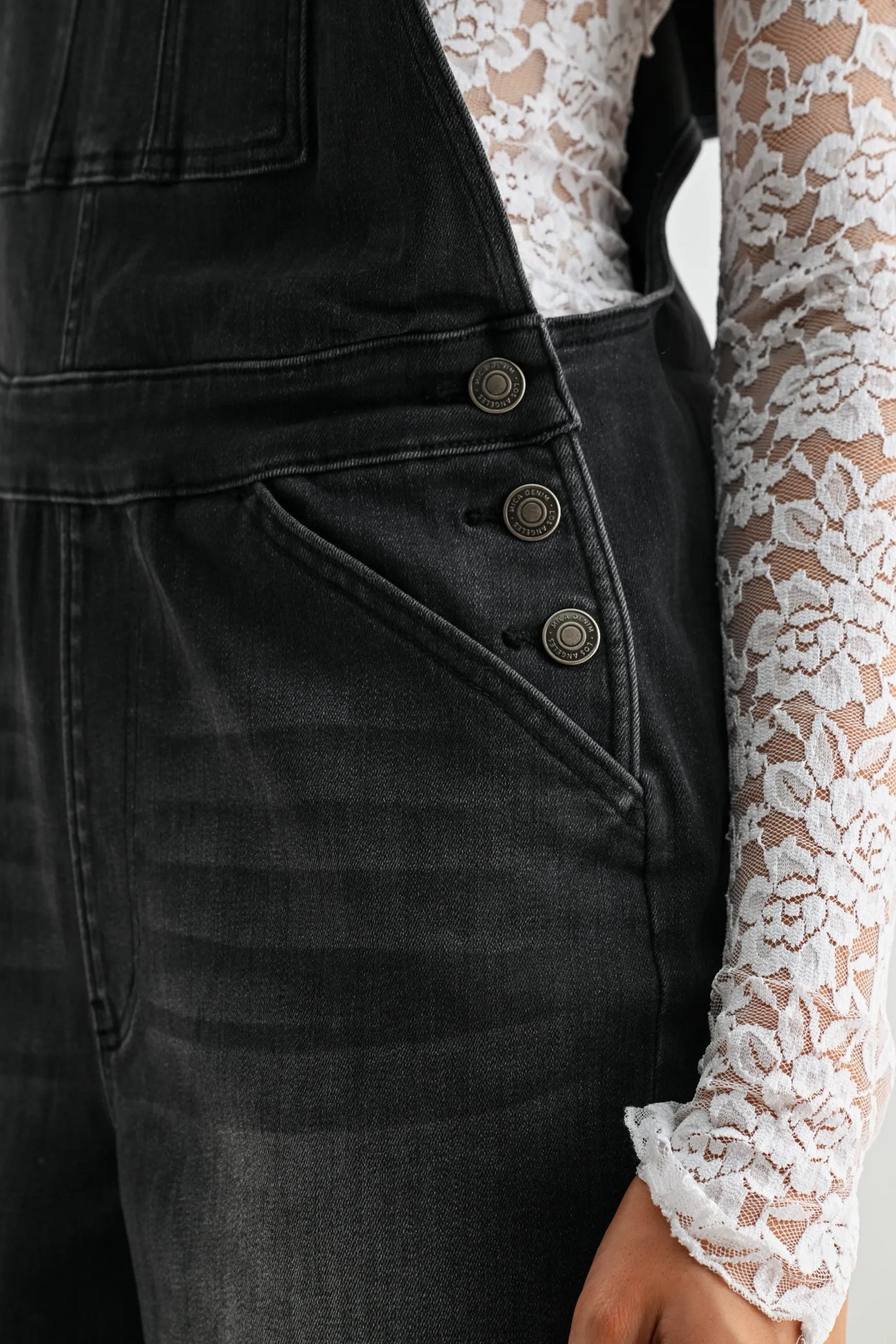 Black Denim Bib Overall Shorts