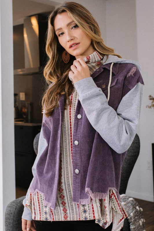 M/L Violet Corduroy Sweatshirt Jacket