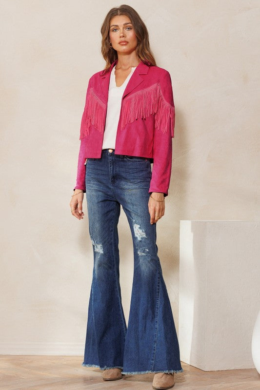Pink Suede Studded Fringe Jacket