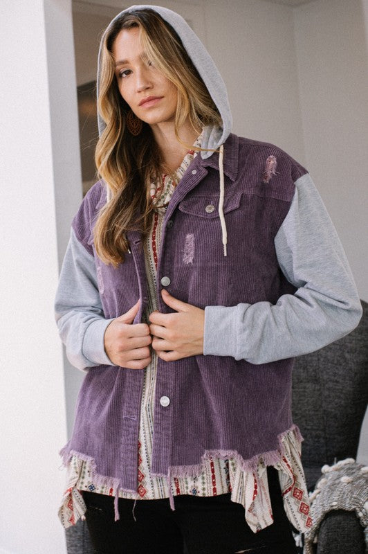 M/L Violet Corduroy Sweatshirt Jacket