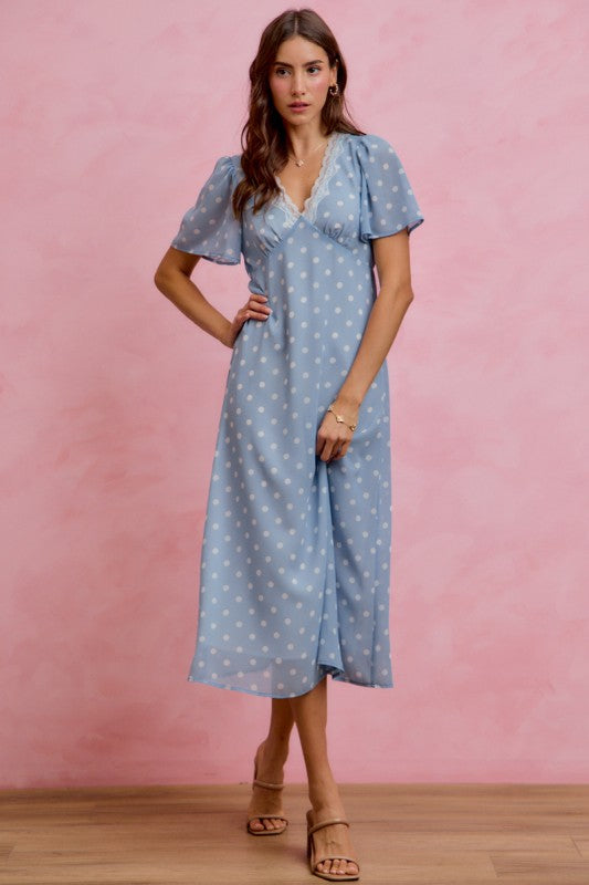 Bluebell Lace Polka Dot Midi Dress
