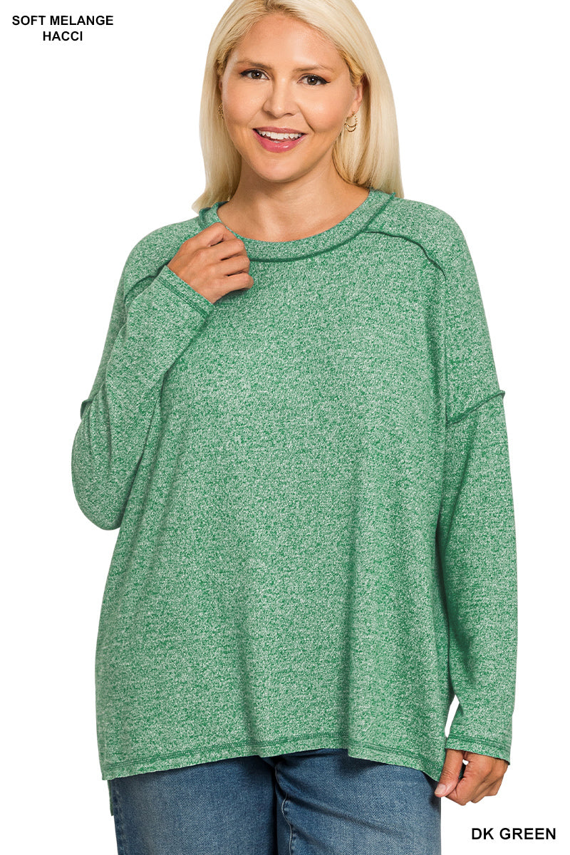 Green Melange Hacci Exposed Seam Top