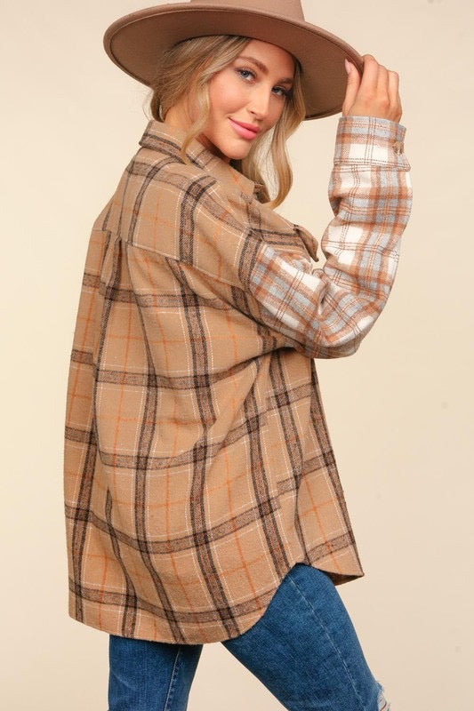 Taupe + Ivory Plaid Flannel Shacket