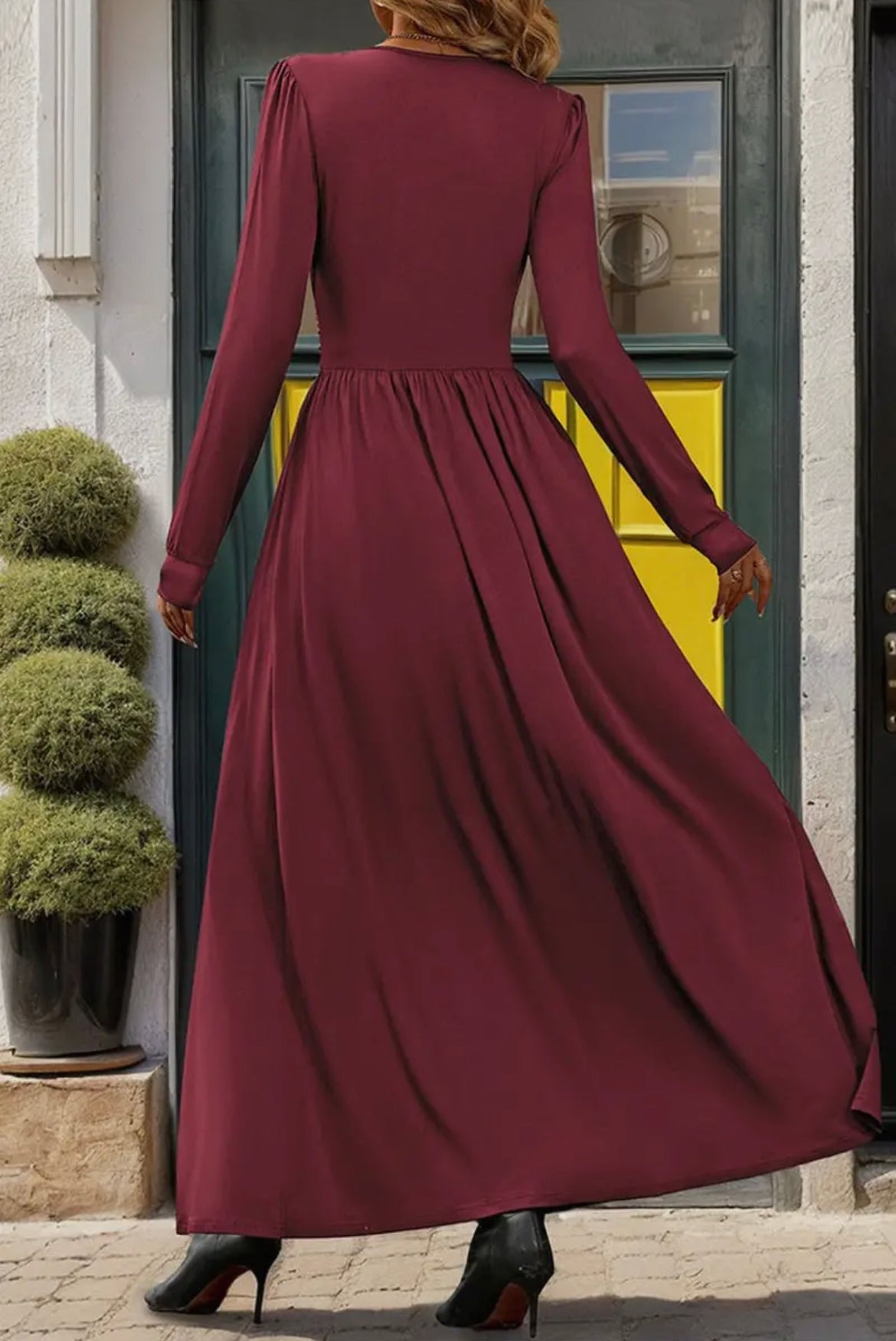 X-LARGE Wine Lace V-Neck Dress