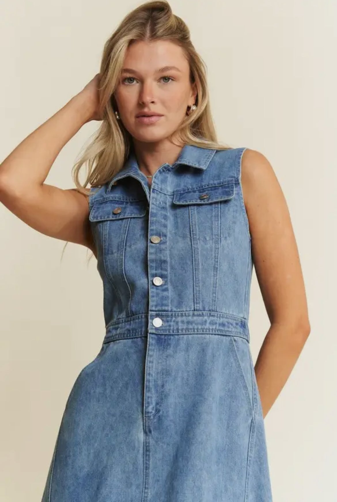 Ella Denim Sleeveless A-Line Dress