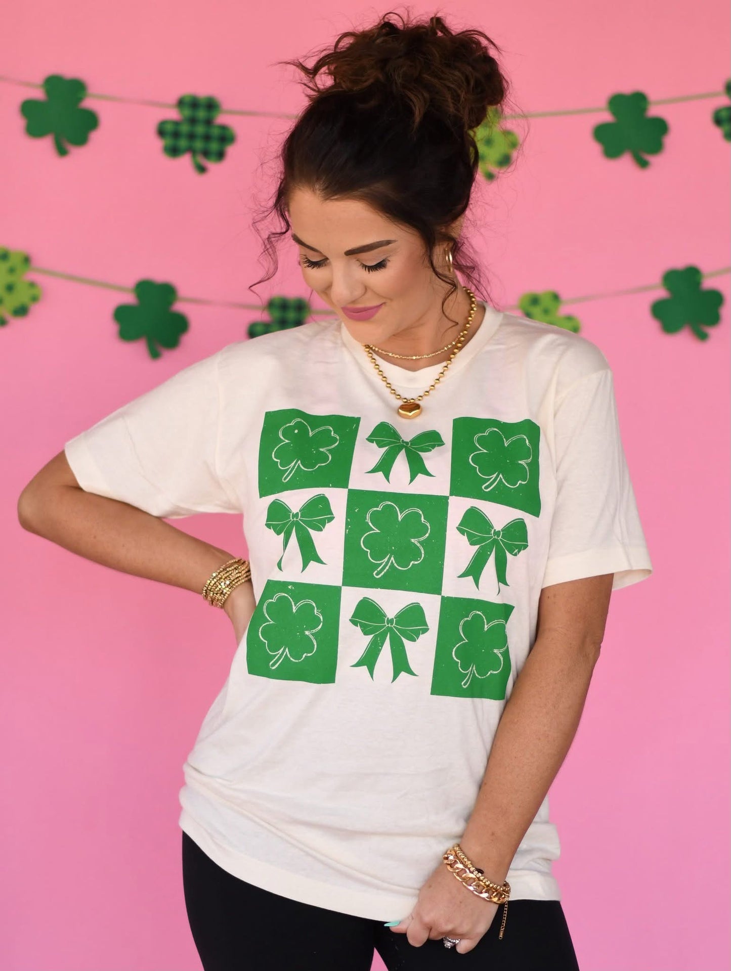 Ivory Clovers & Bows Tee