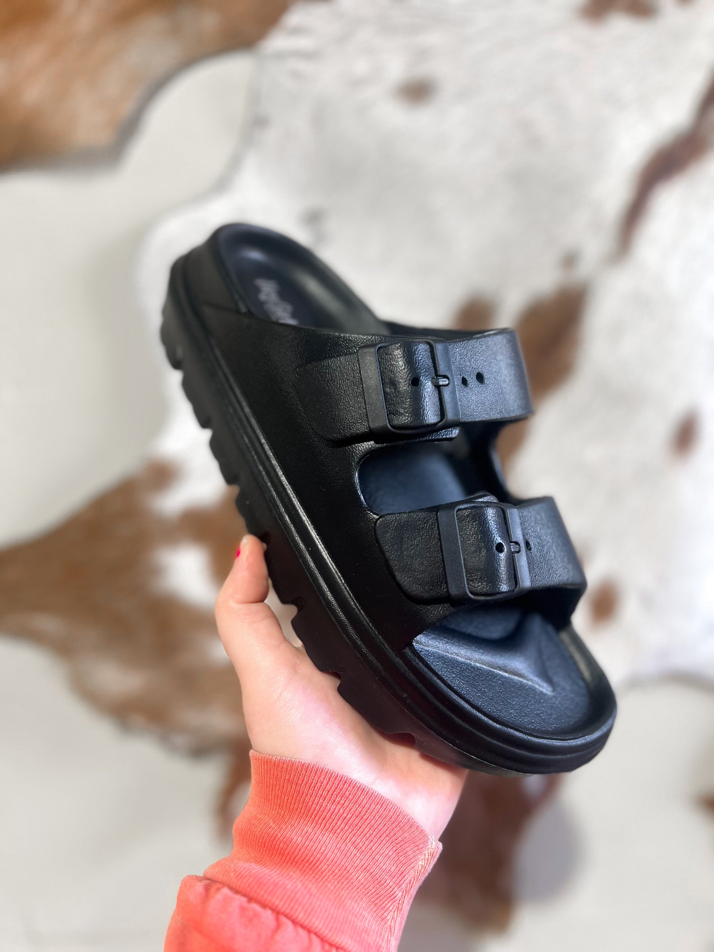 Corkys Cabana Black Rubber Platform Slides