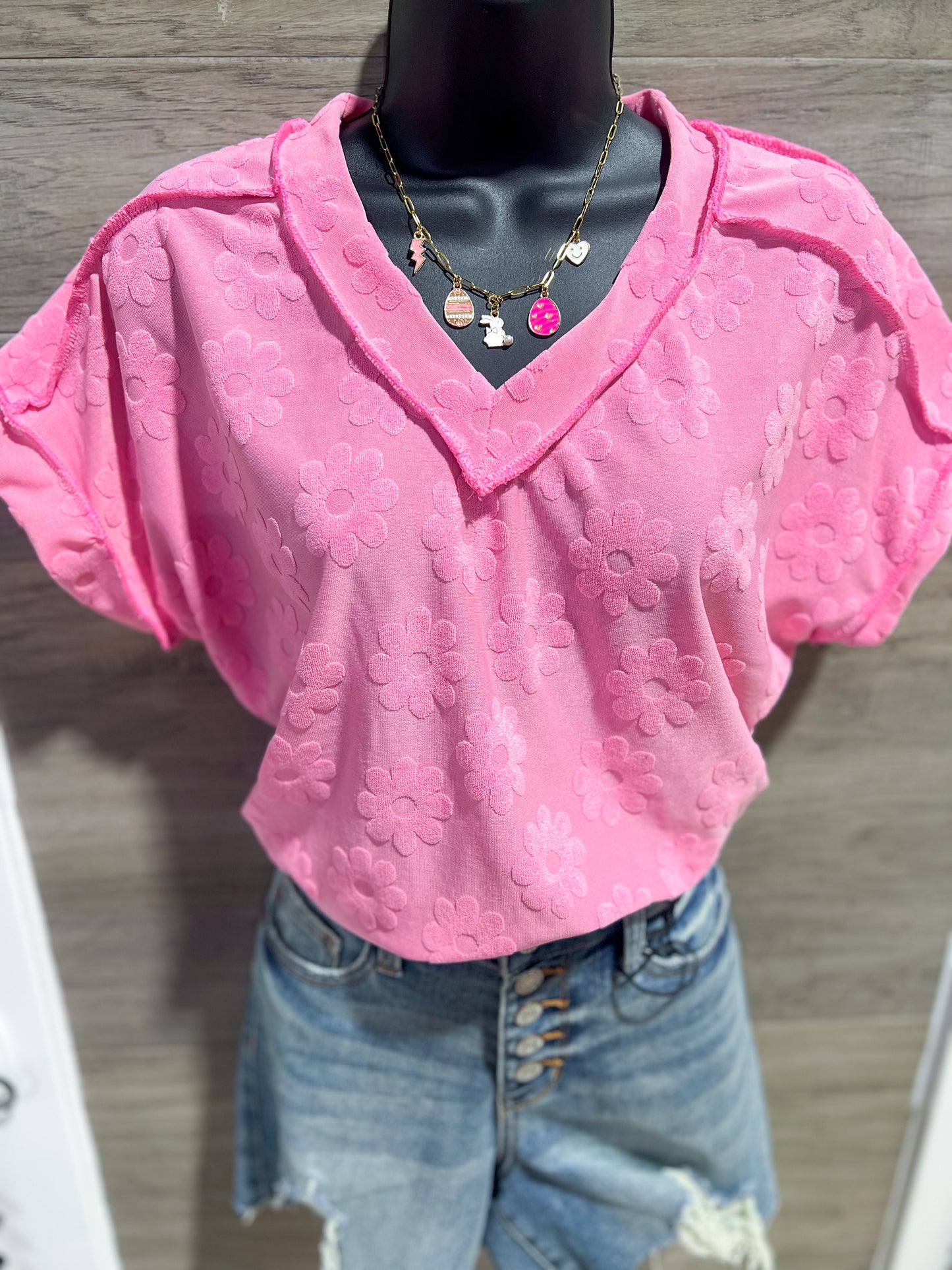 Pink Floral Textured Top