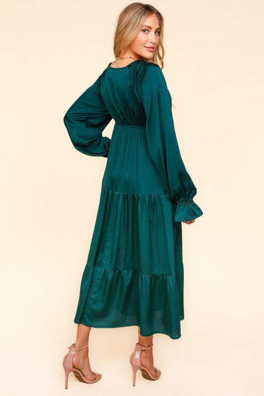 SMALL Hunter Green Satin Babydoll Dress
