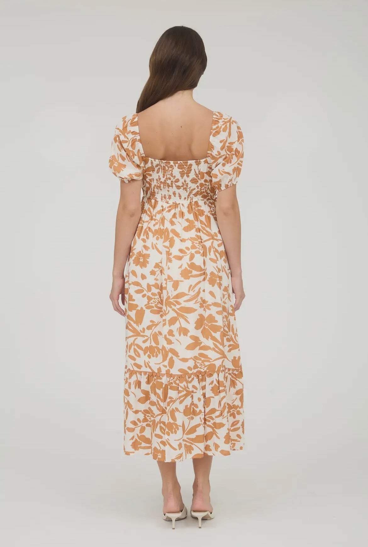 Burnt Orange Floral Midi Dress