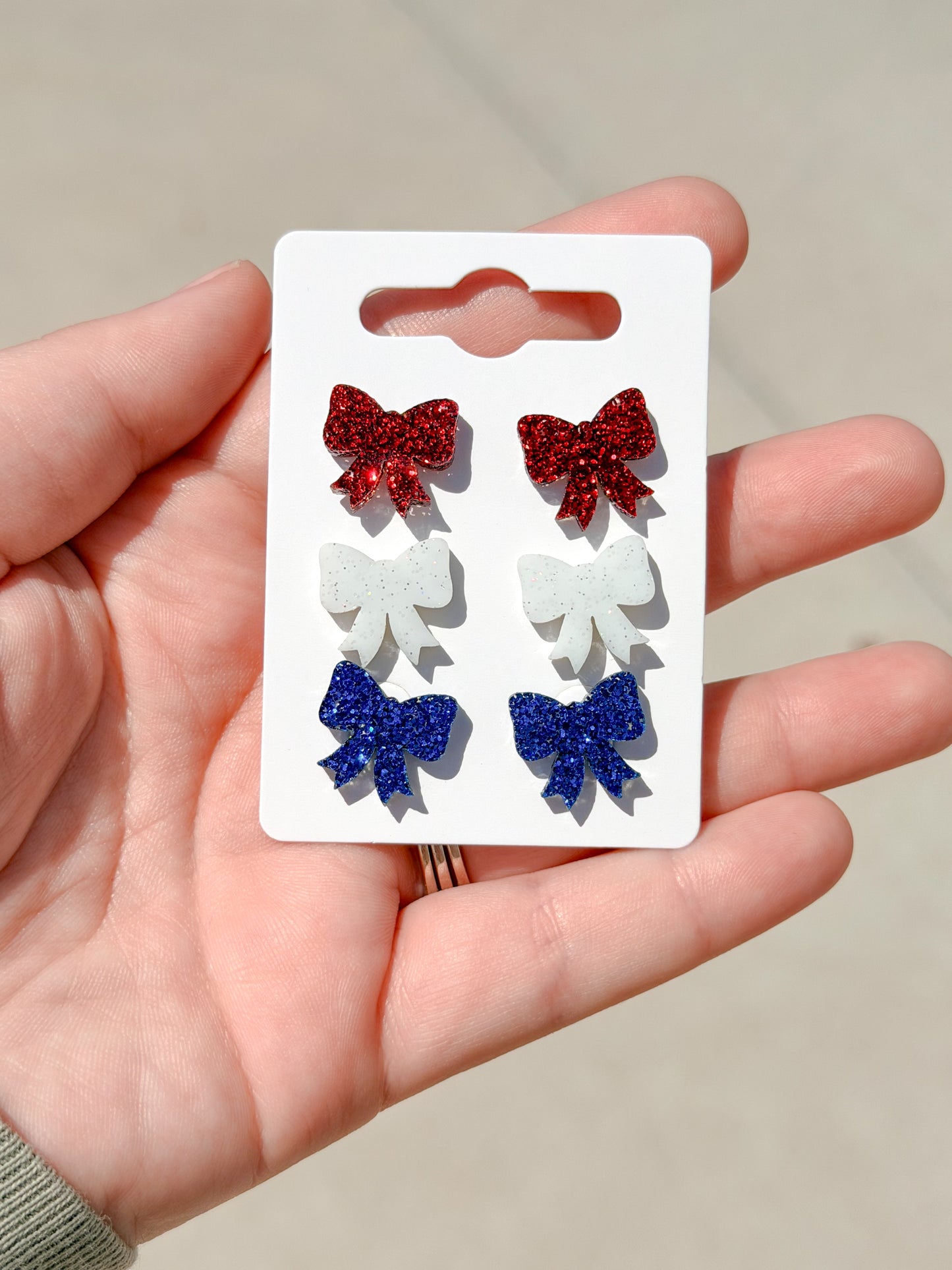 Red, White, & Blue Glitter Bow Stud Earrings Set