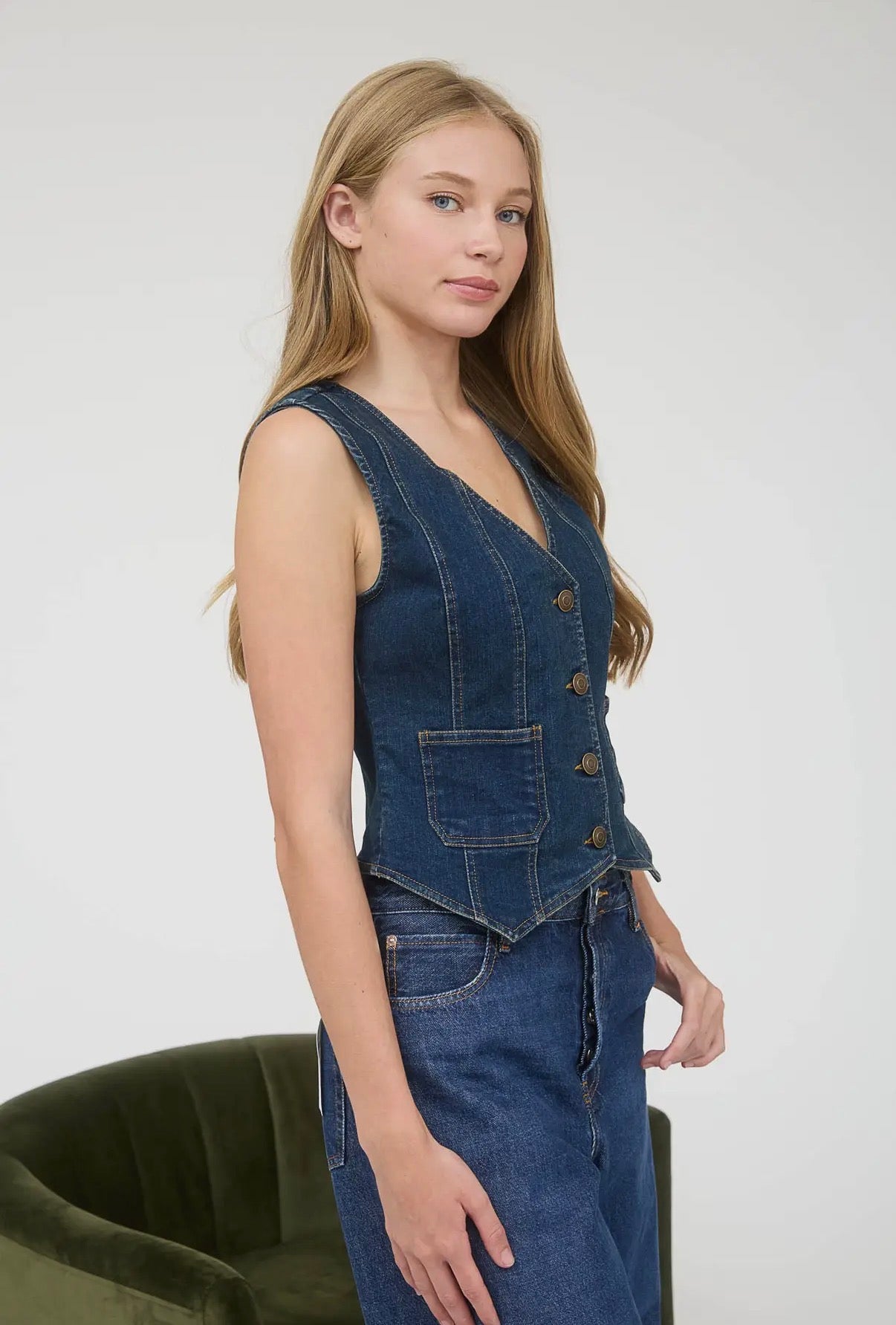 Dark Wash Button Down Denim Vest