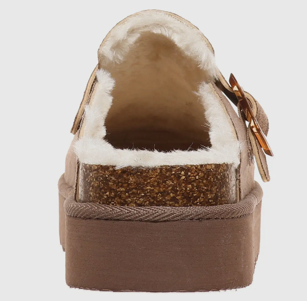 Sunday Taupe Suede Sherpa Lined Platform Mule